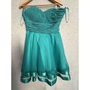 Cinderella Divine Dress Womens Medium Green Chiffon Ruched Fit & Flare Party